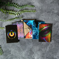 5 custom eco-friendly greeting cards featuring Beautifica graphic artwork.